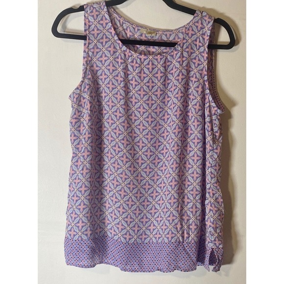 Talbots Tops - Talbots Medium Petite Medallion Tile Print Sleeveless Blouse Pink Blue‎ Preppy